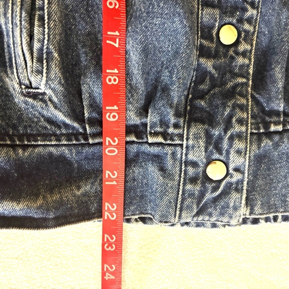 Vintage Retro 80’s Cotton V-Neck Pucker Shoulder V-Neck Snap Denim Jacket (L) - Picture 16 of 16